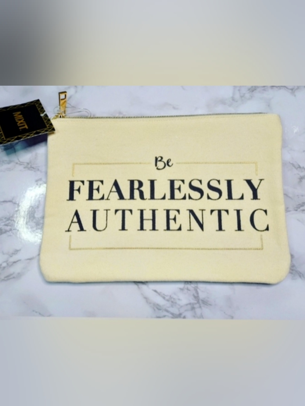 Be Fearlessly Authentic Canvas Cosmetic Bag | Large Makeup Pouch Travel Organize
